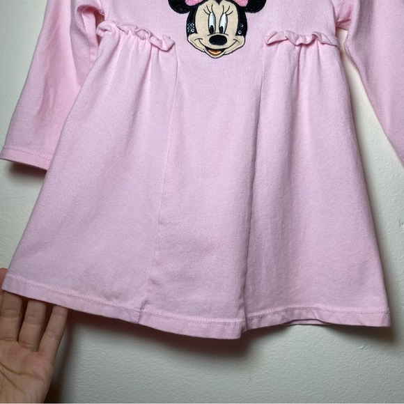 Disney | Minnie Mouse Sequin Embellished Roll Tab Sleeve Dress Light Pink 9-12m - Picture 7 of 9